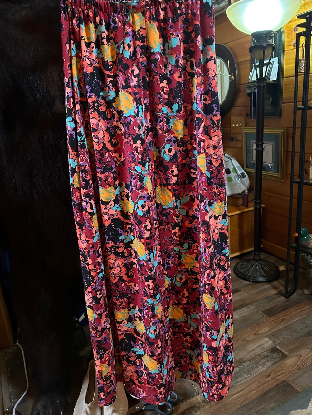 Bold Floral Maxi Skirt in Burgundy Red